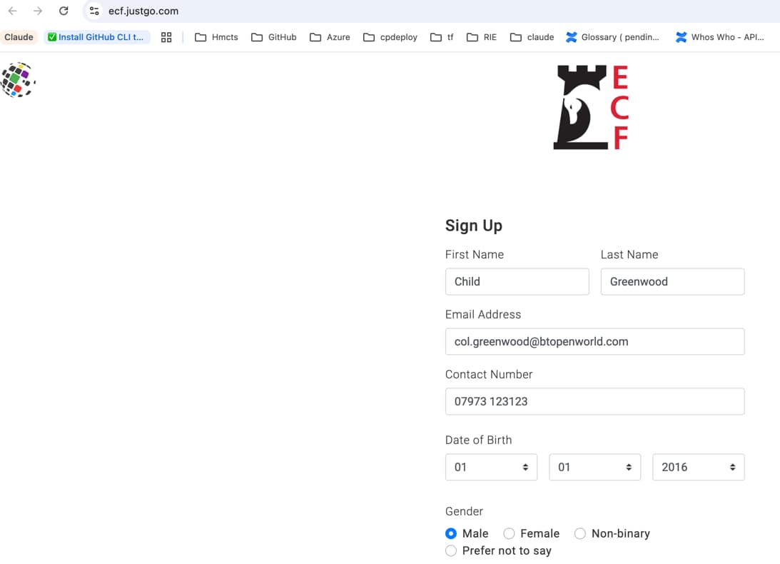 Sign up form