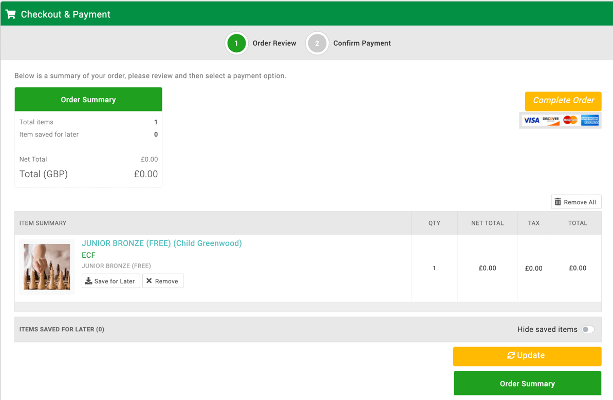 Checkout showing £0.00