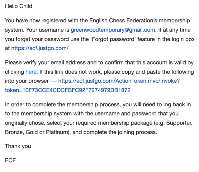 Verification email