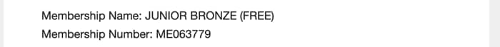 Membership Number detail